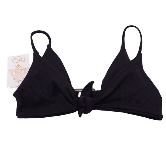 NWT Becca Modern Edge Convertible Ribbed Bikini Top Sz M Black Removable Cups - Picture 8 of 11